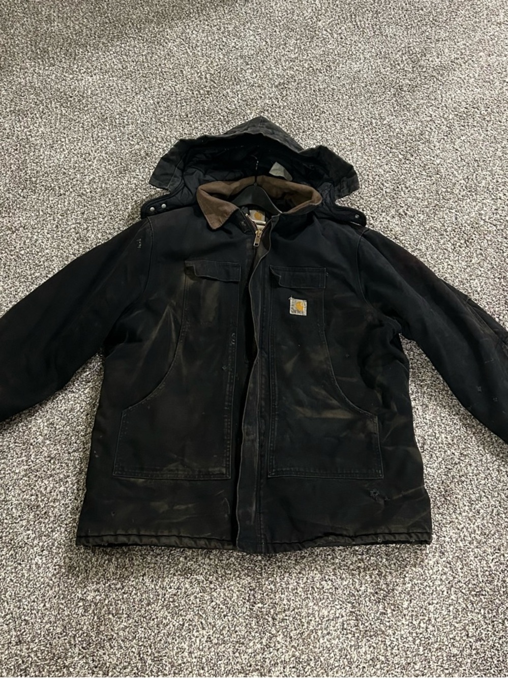 Carhartt Black Jacket with Brown Corduroy Collar